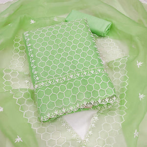 Green Embroidered Organza Dress Material
