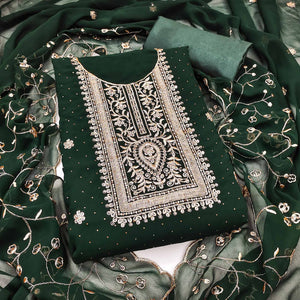 Green Floral Embroidery With Stonework Georgette Dress Material
