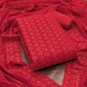 Red Sequins Embroidered Georgette Dress Material