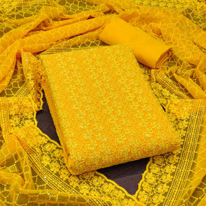 Yellow Sequins Embroidered Georgette Dress Material