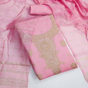 Baby Pink Banarasi Silk Dress Material With Classic Zari Design