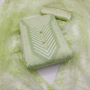Shimmering Green Sequins Embroidered Chander Cotton Suit Material