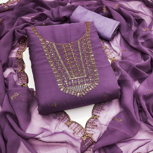 Lilac Purple Georgette Dress Material Featuring Floral Sequins Embroidery