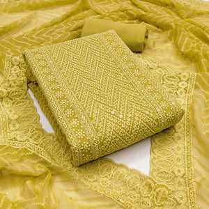 Olive Green Georgette Dress Material With Alluring Sequin Embroidery