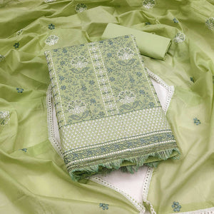 Green Floral Embroidery Cotton Fabric for Ethnic Wear and Everyday Grace