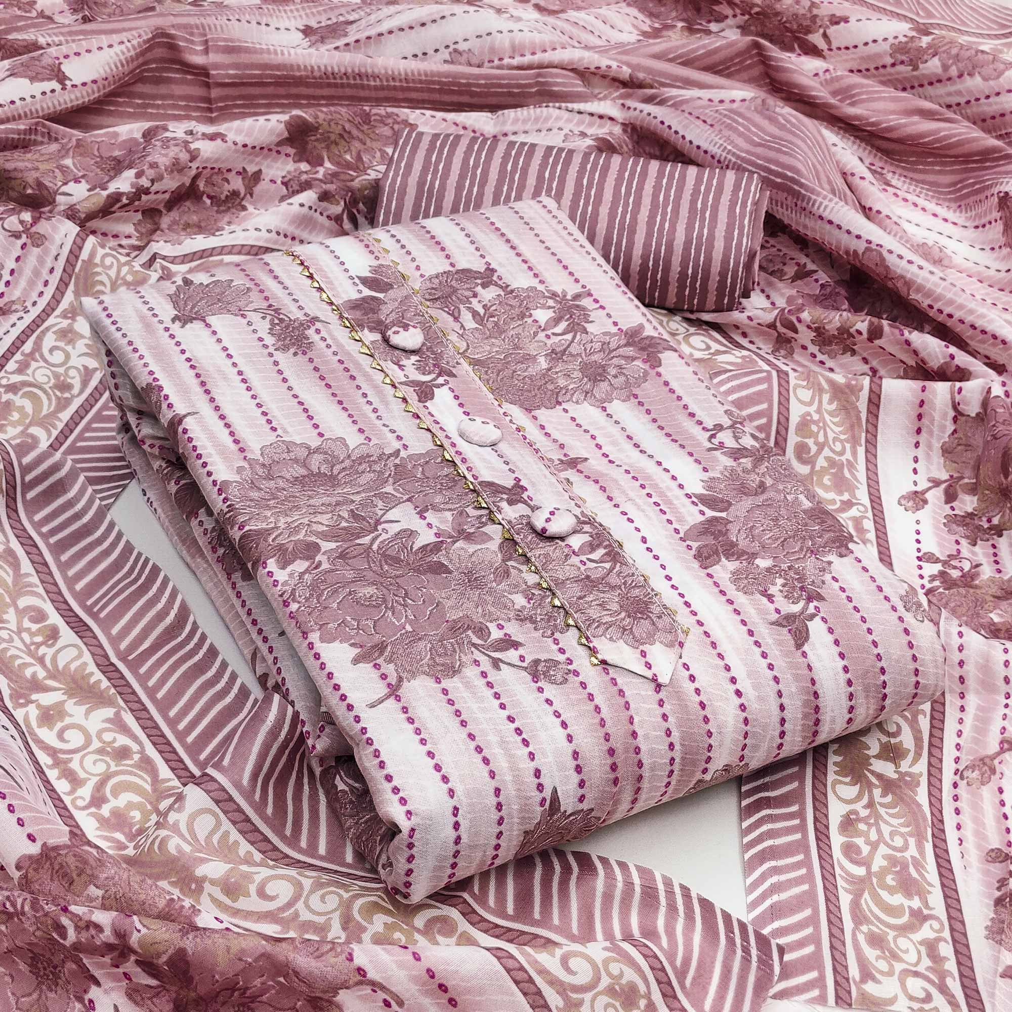Refreshing Onion Pink Floral Printed Pure Cotton Dress Material For Everyday Comfort