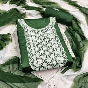 Designer Green Pure Cotton Dress Material Showcasing Floral Thread Embroidery & Luxe Sequins Work
