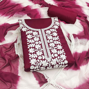 Designer Maroon Pure Cotton Dress Material Showcasing Floral Thread Embroidery & Luxe Sequins Work