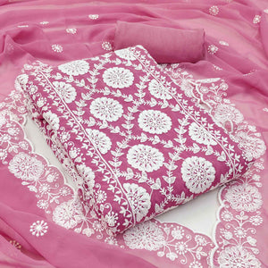 Classic Pink Floral Thread Embroidered Georgette Dress Material With Timeless Appeal