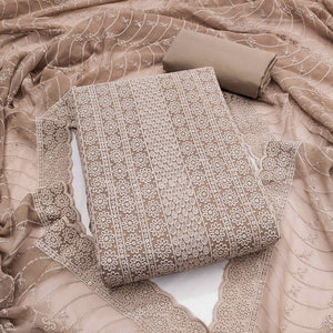 Elegant Brown Floral Thread Embroidered With Sequins Work Georgette Dress Material