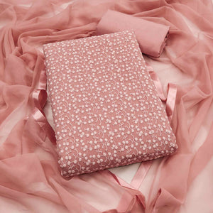 Stylish Dusty Peach Thread Embroidered With Sequin Work Georgette Dress Material For Ethnic Styling