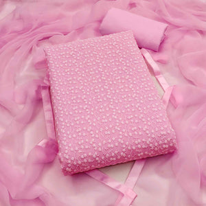 Stylish Pink Thread Embroidered With Sequins Work Georgette Dress Material For Ethnic Styling