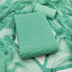 Stylish Sea Green Thread Embroidered With Sequins Work Georgette Dress Material For Ethnic Styling
