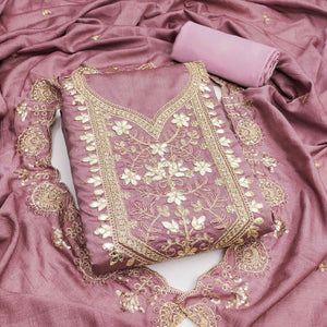 Timeless Onion Pink Floral Embroidered Vichitra Silk Dress Material Highlighted With Gota Patti Work