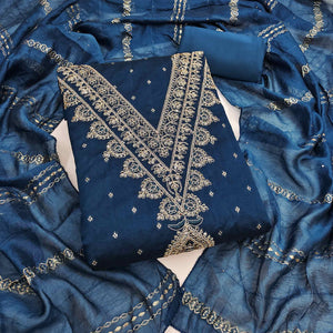 Graceful Blue Butti Motif Chanderi Silk Dress Material Featuring Floral Cording Embroidery Work