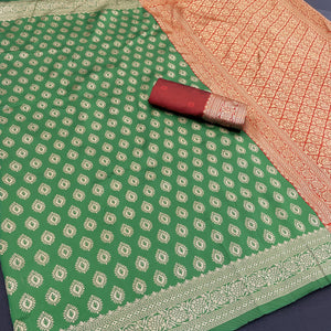 Green Floral Zari Woven Banarasi Silk Saree For Timeless Elegance