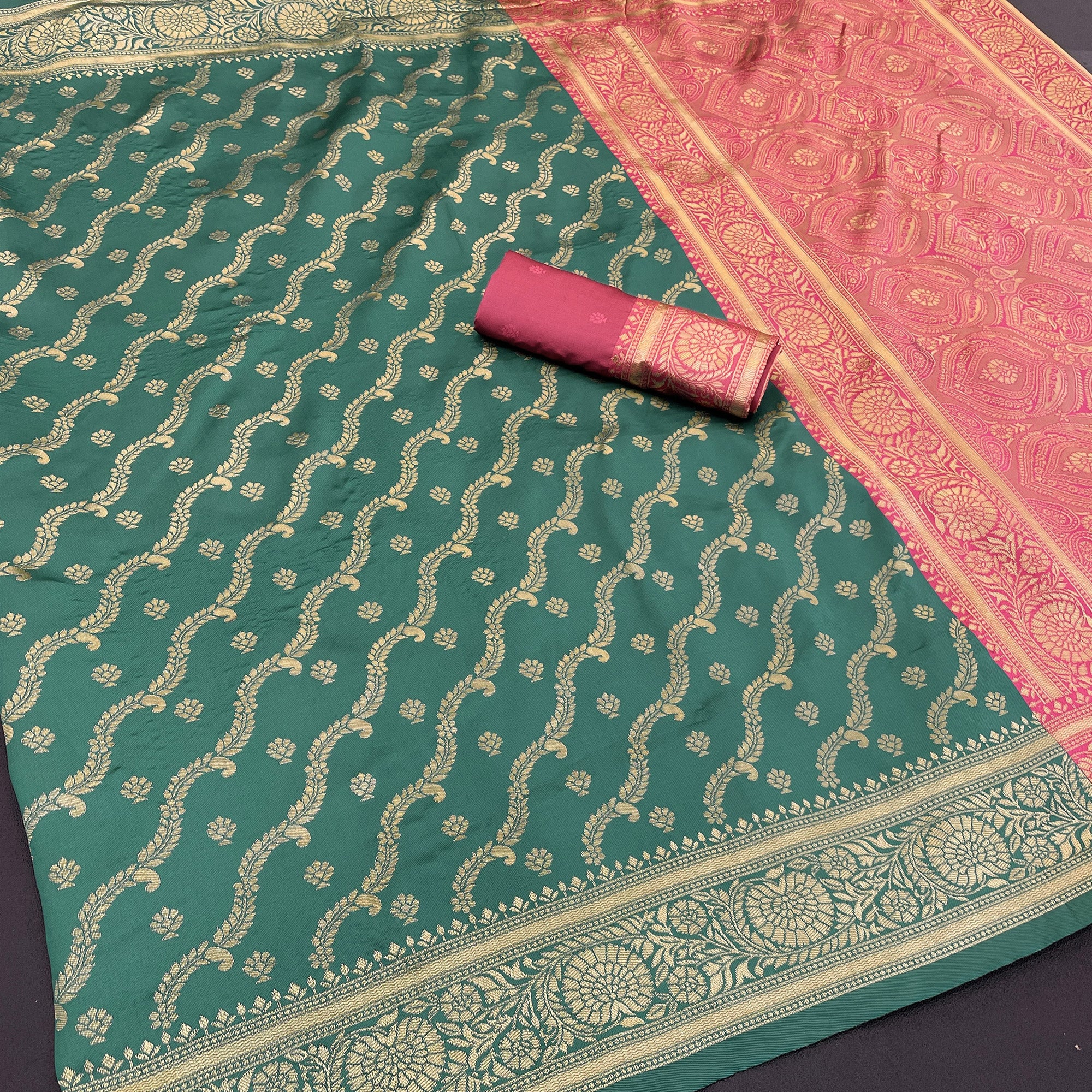 Graceful Rama Blue Banarasi Silk Saree Featuring Intricate Floral Zari Weaving Work