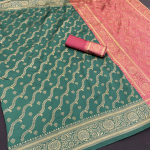 Graceful Rama Blue Banarasi Silk Saree Featuring Intricate Floral Zari Weaving Work