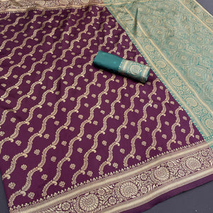 Graceful Wine Banarasi Silk Saree Featuring Intricate Floral Zari Weaving Work