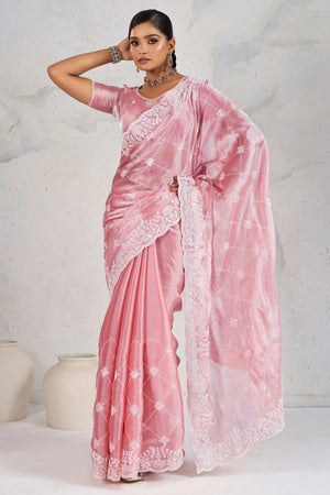 Pink Silk Saree with Dazzling Sequin Embroidery