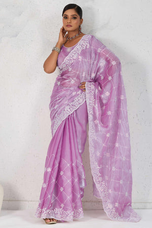 Purple Silk Saree with Dazzling Sequin Embroidery