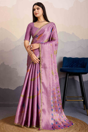 Purple Zari Weaving Mysore Brocade Silk Saree