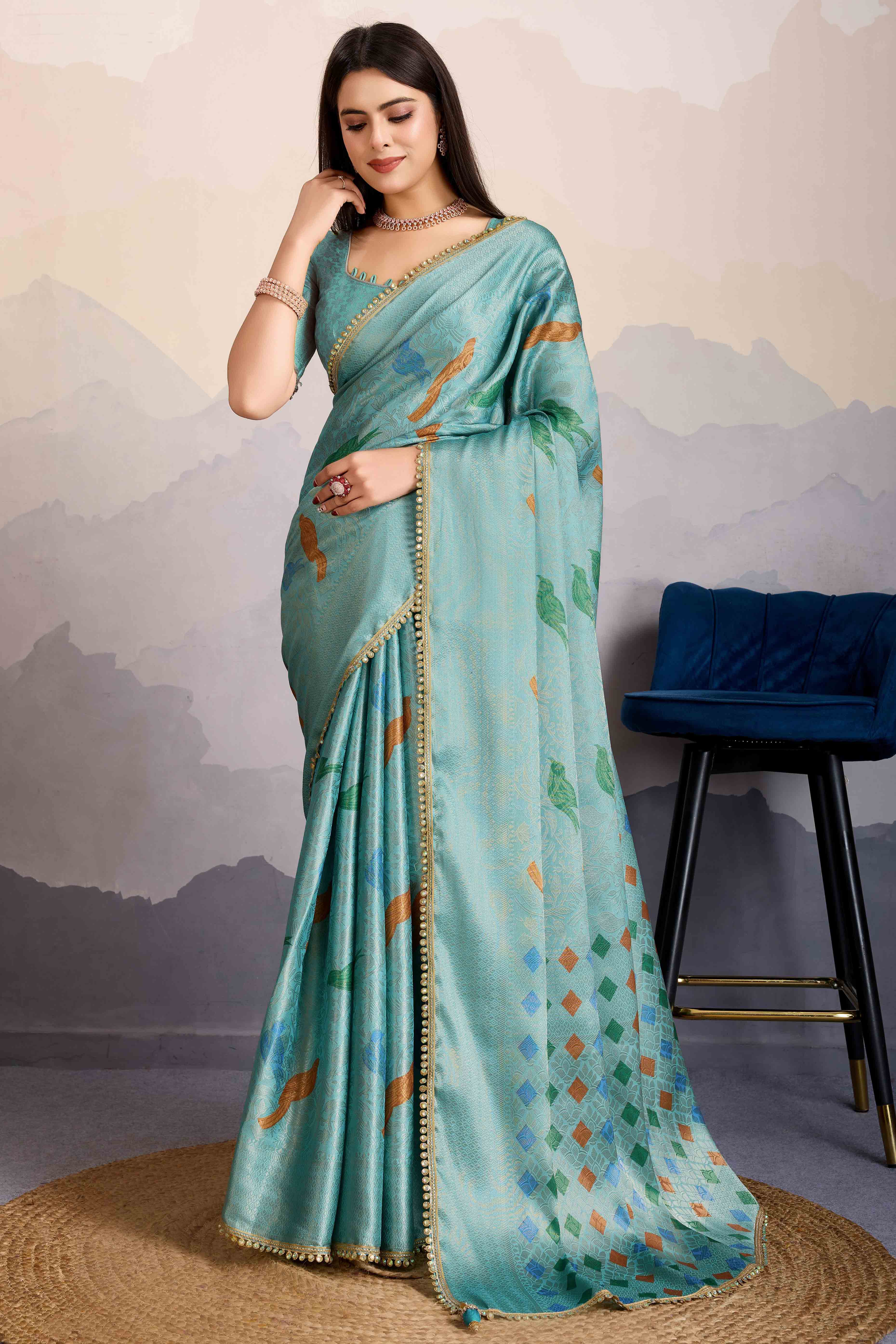 Sea Green Zari Weaving Mysore Brocade Silk Saree