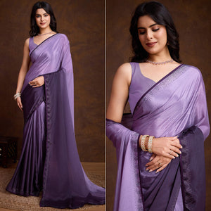 Purple Swarovski Border Work Chinon Ombre Saree