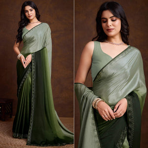 Green Swarovski Border Work Chinon Ombre Saree