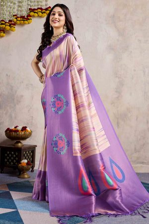 Purple Kanoko Print Weaving Soft Banarasi Silk Saree