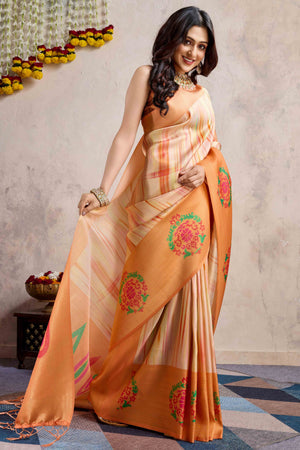 Orange Kanoko Print Weaving Soft Banarasi Silk Saree