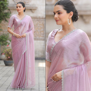 Lavender Stonework Tussar Silk Saree
