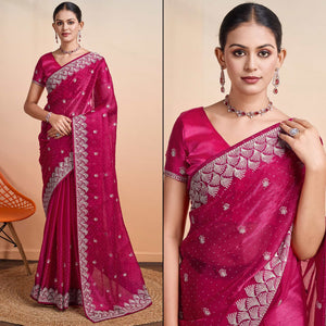 Pink Embroidered Tussar Silk Saree
