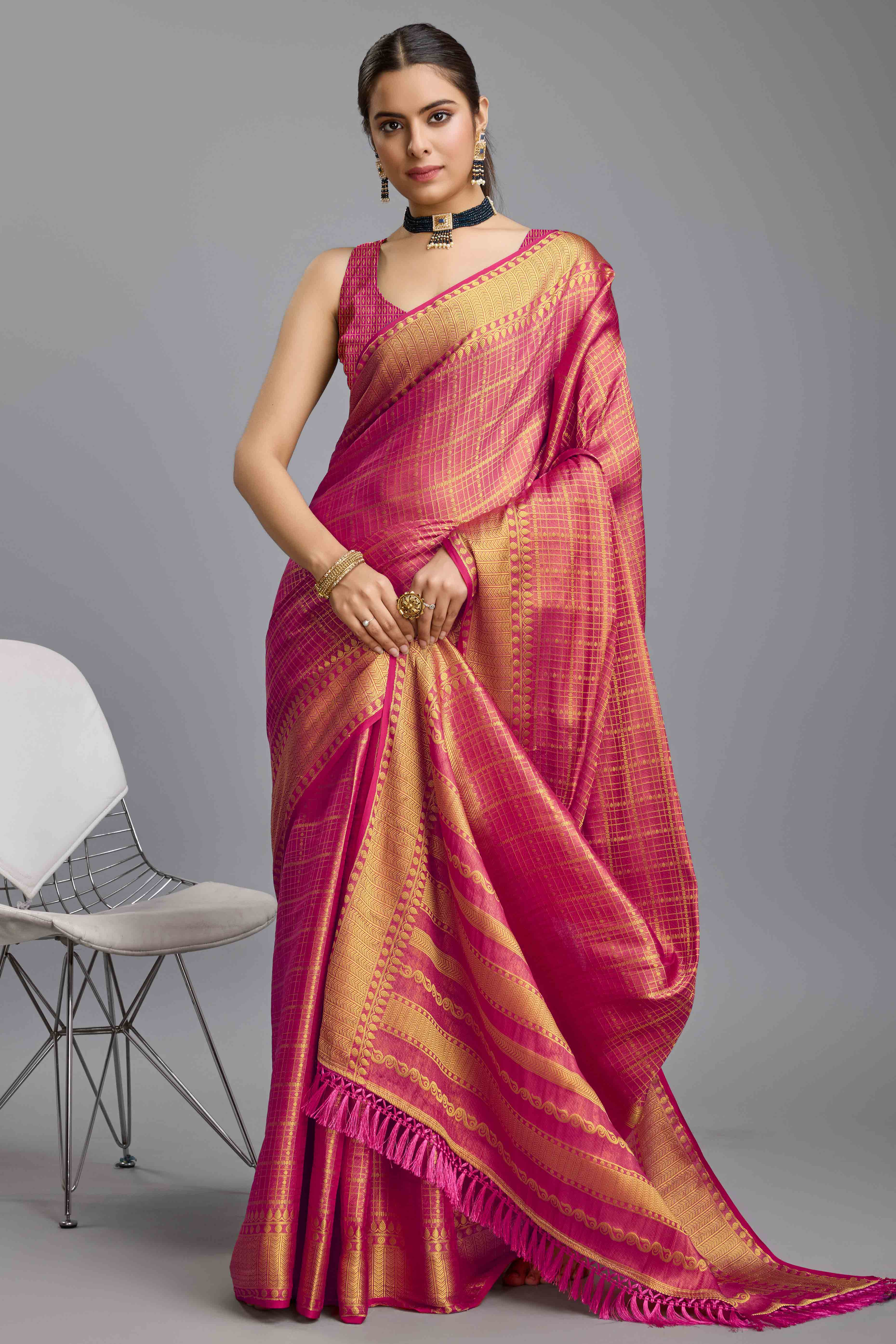Pink Brocade Zari Weaving Mysore Silk Saree