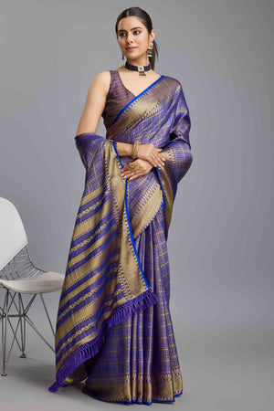 Blue Brocade Zari Weaving Mysore Silk Saree
