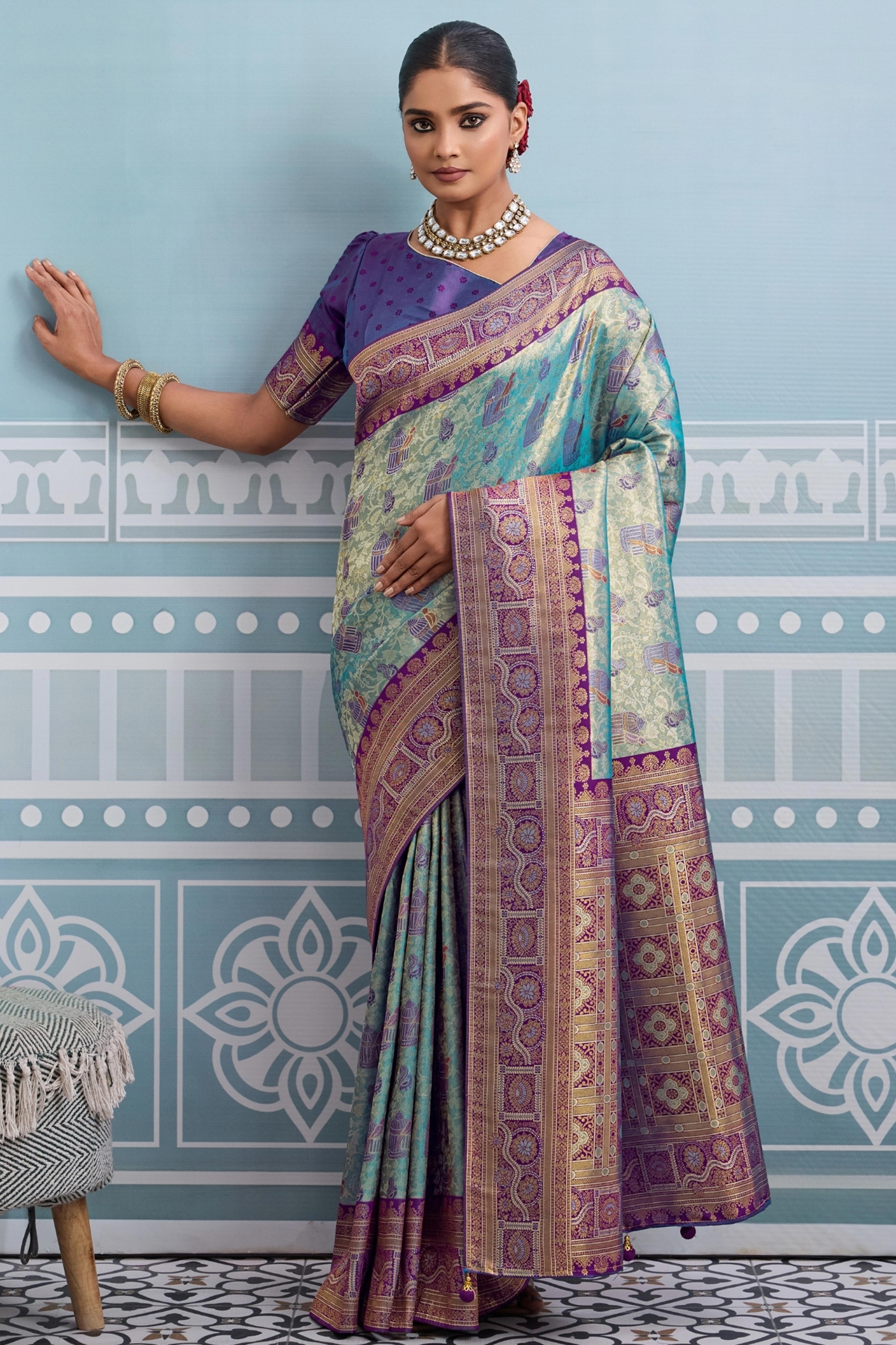 Sea Green Soft Kanjivaram Silk Saree with Classic Zari Weaving for Elegant Styling