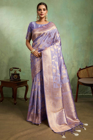 Lavender Dual Tone Banarasi Silk Saree Accented with Meenakari Weaves