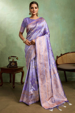 Lavender Dual Tone Banarasi Silk Saree Accented with Meenakari Weaves