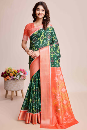 Green Patola Printed Dola Silk Saree