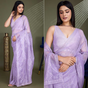 Lavender Sequins Embroidered Shimmer Net Saree