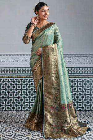 Sea Green Mul Silk Festive Kanjivaram Saree Showcasing Fine Zari Work and a Regal Finish