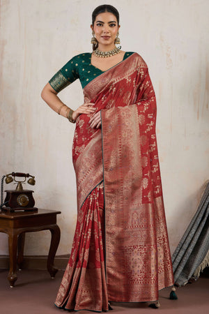 Maroon Traditional Pure Silk Saree Highlighted with Luxurious Meenakari Zari Weaving Accents