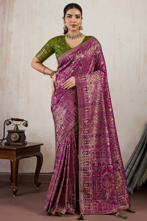 Purple Traditional Pure Silk Saree Highlighted with Luxurious Meenakari Zari Weaving Accents