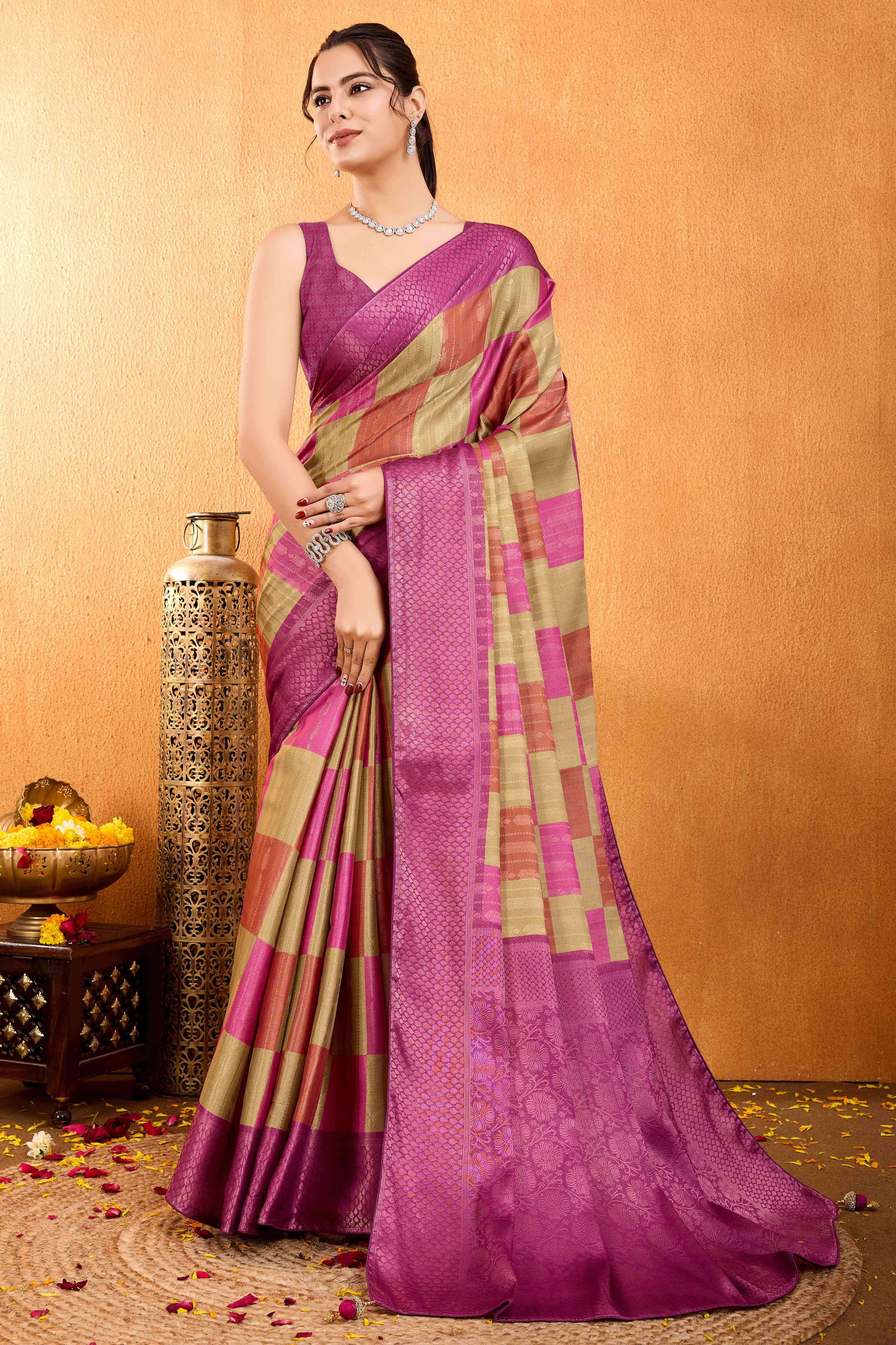Pink Zari Weaving Mysore Brocade Silk Saree