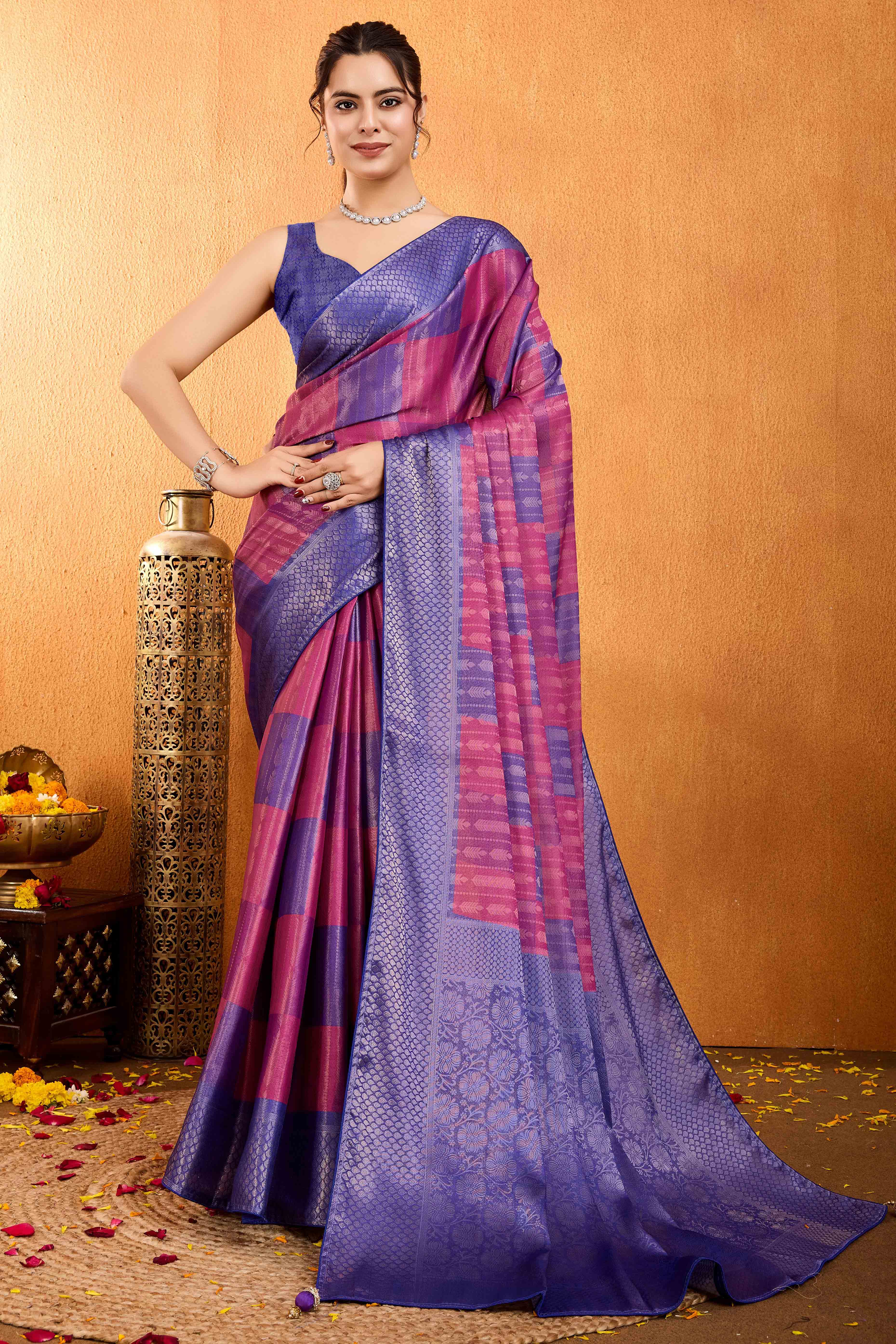 Purple Zari Weaving Mysore Brocade Silk Saree