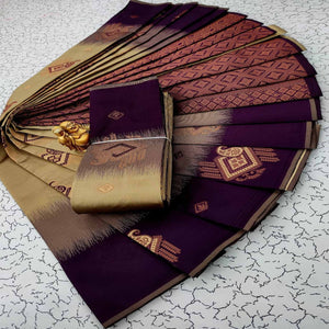 Beige & Purple Classic Tissue Silk Saree with Zari Weaving