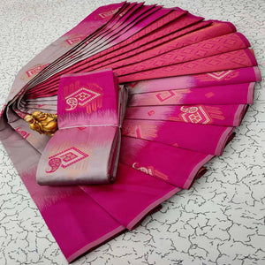 Grey & Pink Classic Tissue Silk Saree with Zari Weaving