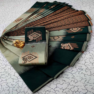 Sea Green Classic Tissue Silk Saree with Zari Weaving