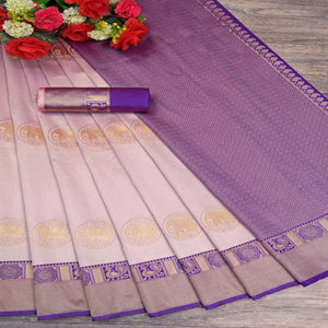 Peach Woven Lichi Banarasi Silk Saree
