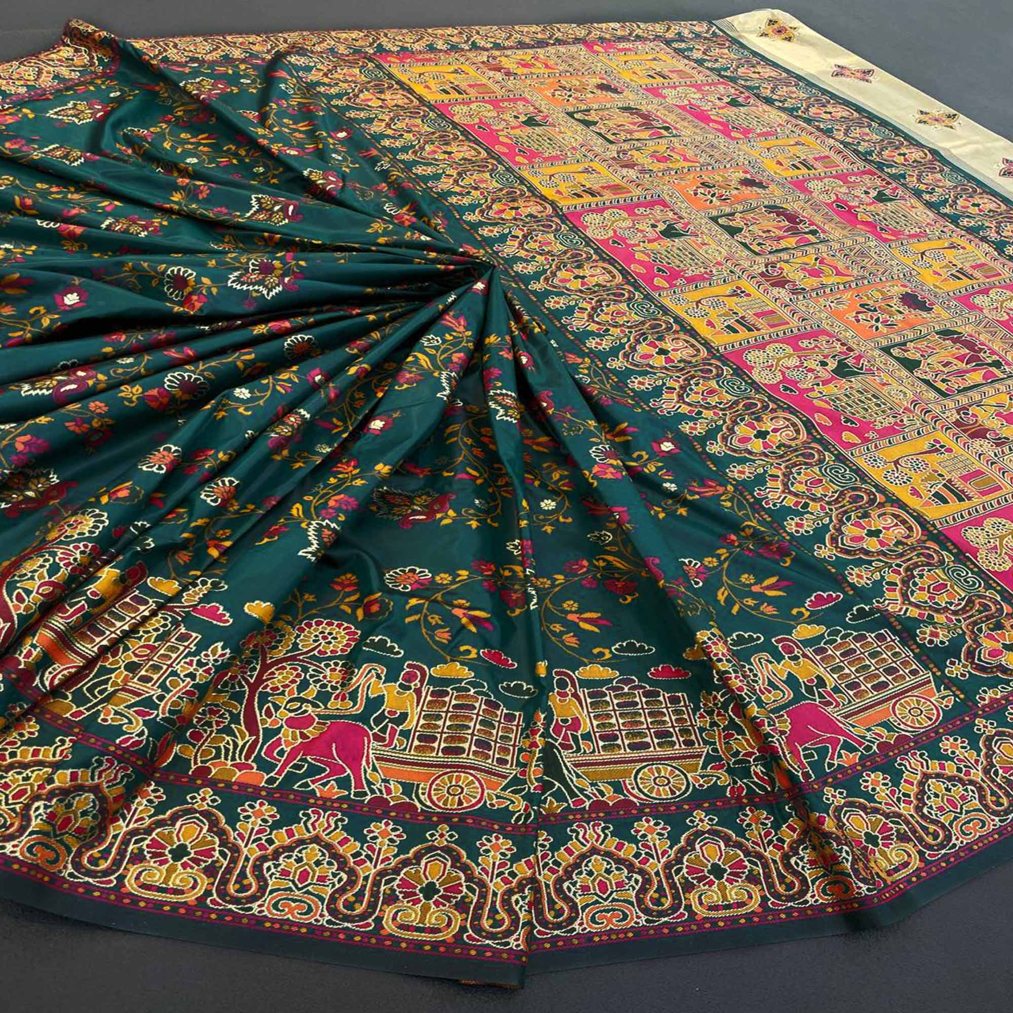 Royal Dark Green Pashmina Silk Saree with Rajwadi Zari Weaving